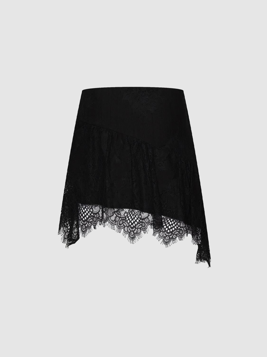 Asymmetric Lace Mini Skirts