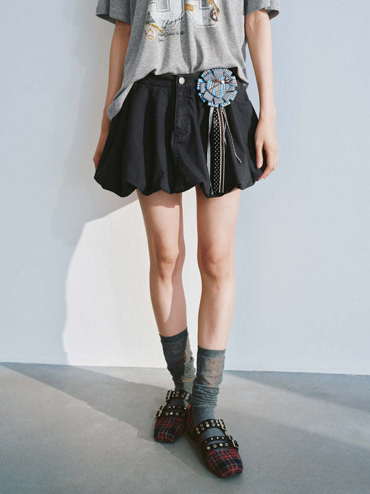 Floral Embellished Bubble Mini Skirts