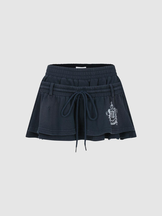 Cotton Blend Layered Drawstring A-Line Skirt