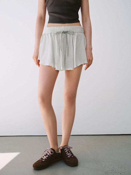 Cotton Drawstring Pull On Pleated Mini Skirts