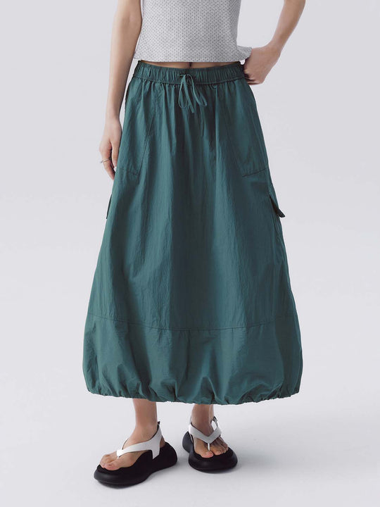 Cotton Drawstring Cargo Pocket Maxi Skirt
