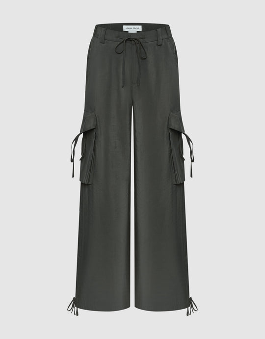 Drawstring Waist Wide-Leg Pants