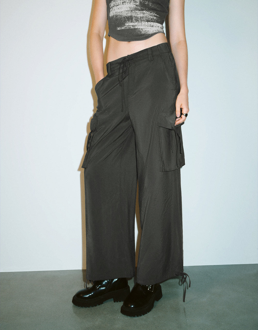 Drawstring Waist Wide-Leg Pants