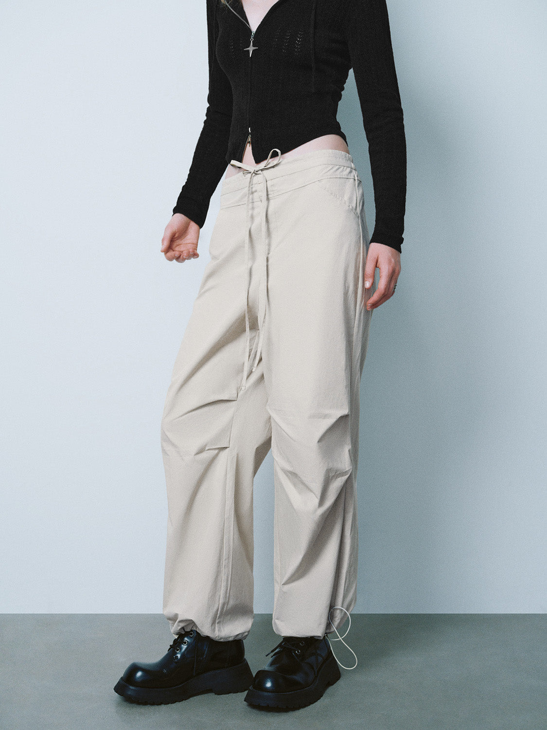 Drawstring Waist Wide-Leg Pants