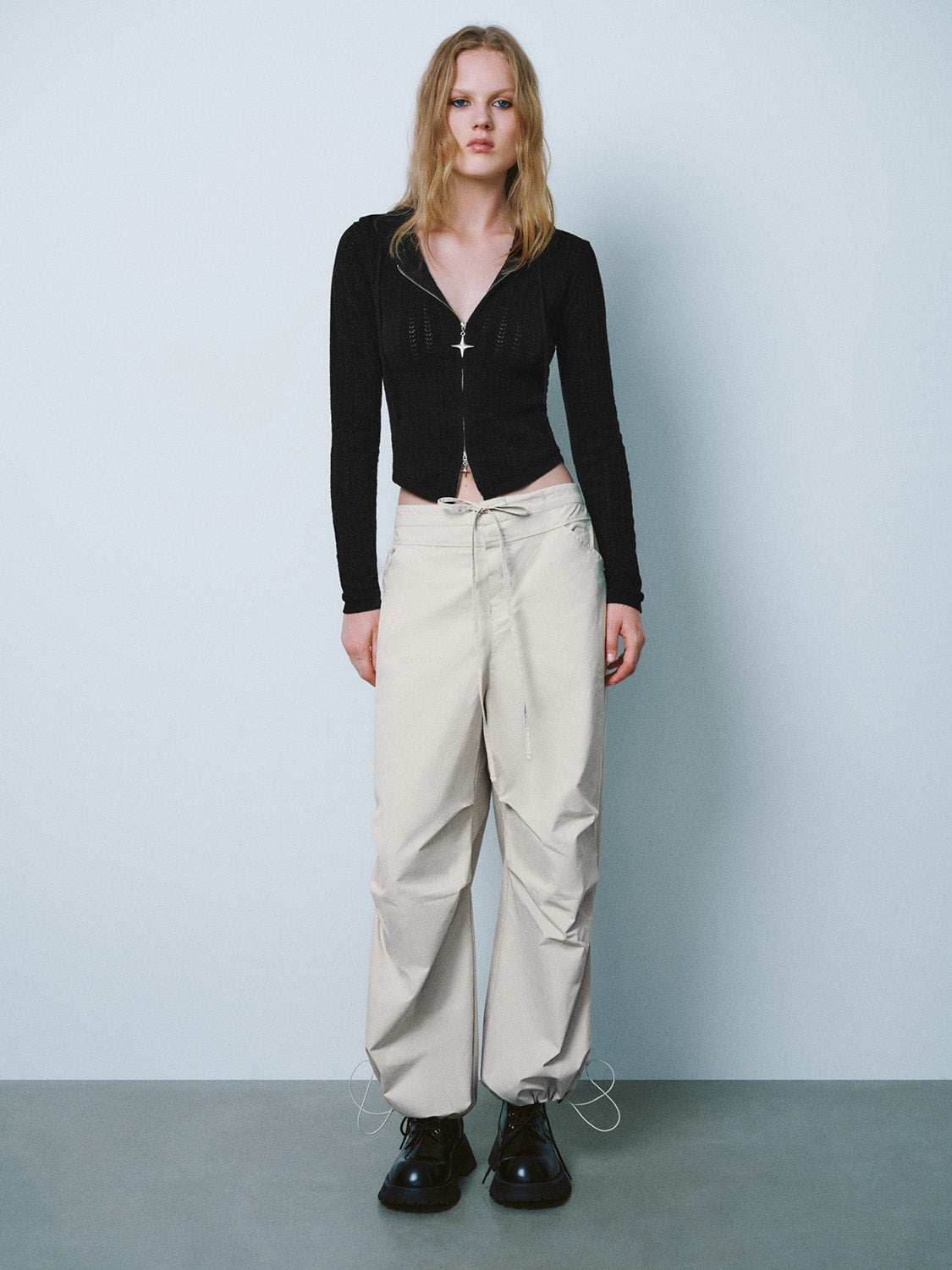 Drawstring Waist Wide-Leg Pants