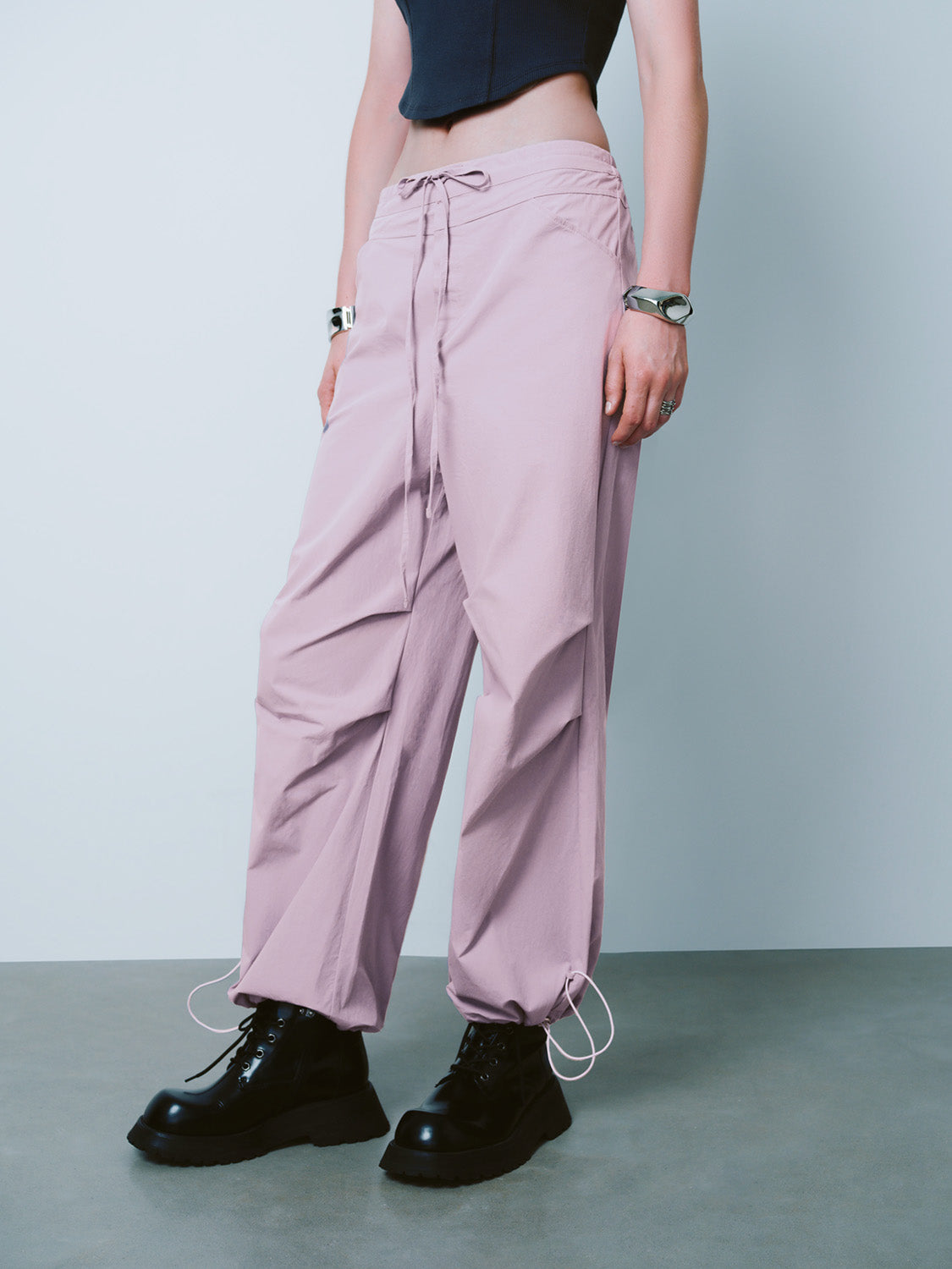 Drawstring Waist Wide-Leg Pants