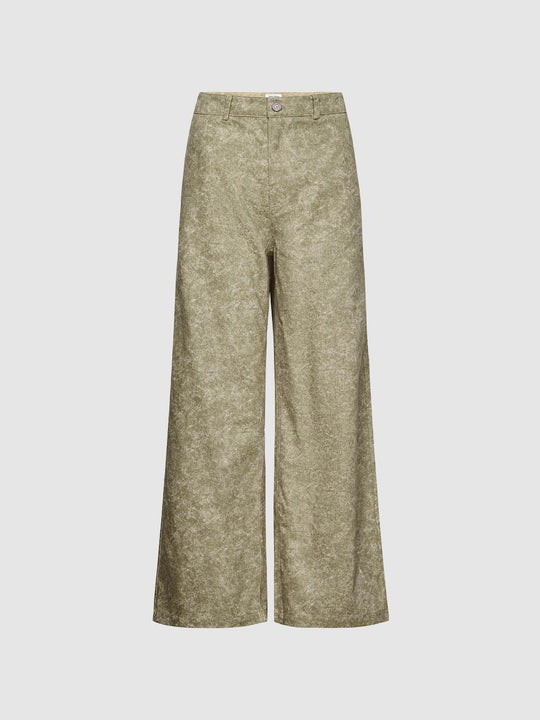 Button Fly Waist Textured Stretch Cotton Straight Leg Pants