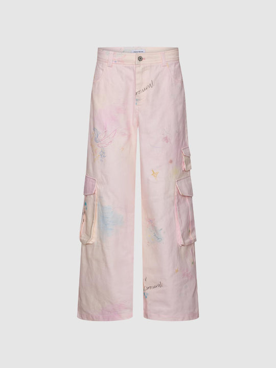 Printed Flap Pocket Wide Leg Pants
