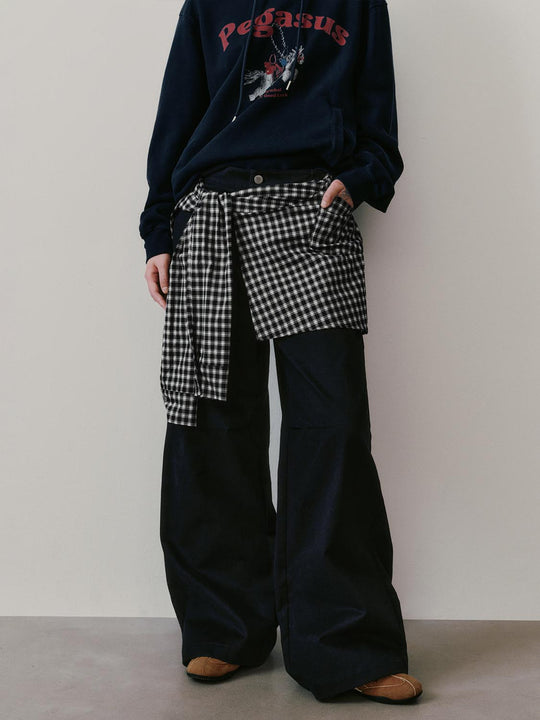 2 In 1 Check Overlay Detail Straight Leg Pants
