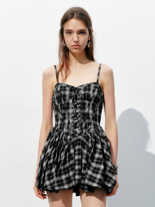 Camisole Plaid A-Line Mini Dresses