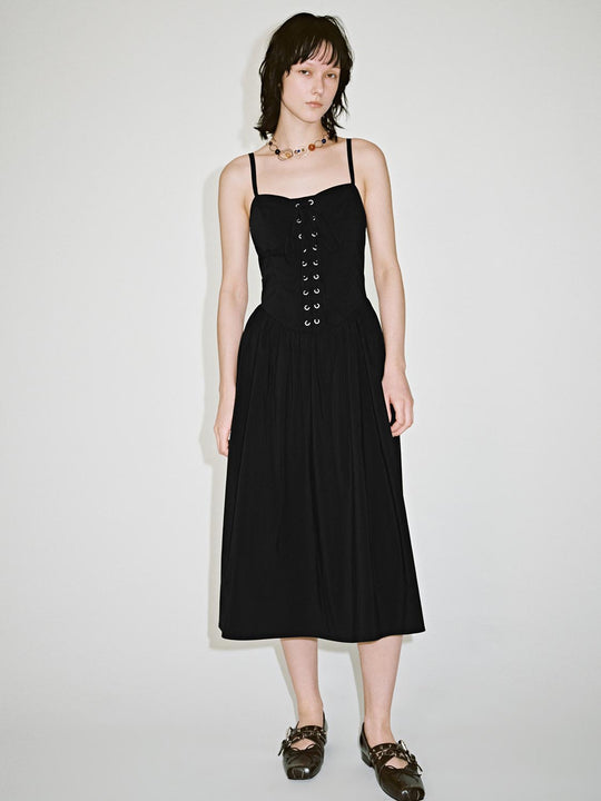 Lace-Up Strappy A-Line Midi Dresses