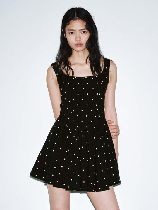 Square Neck Polka Dot Sleeveless A-Line Mini Dresses