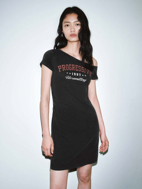 One Shoulder Printed Ruched A-Line Mini Dresses