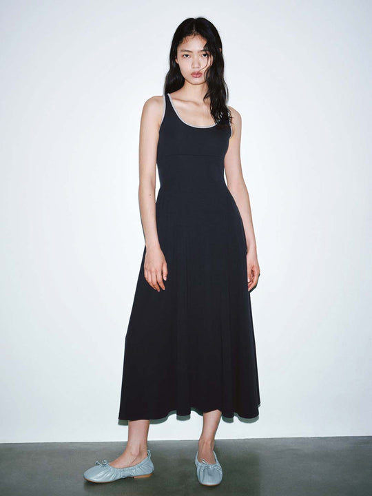 Contrast Hem Strappy A-Line Maxi Dresses