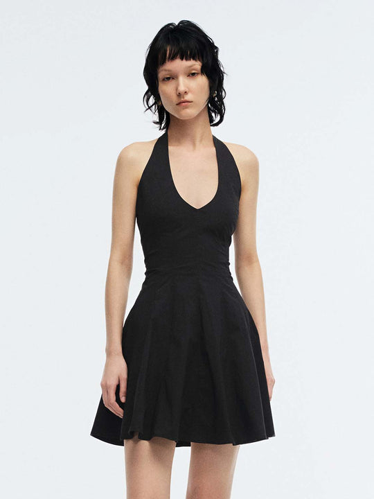 Cotton Blend Halter Neck A-line Mini Dresses