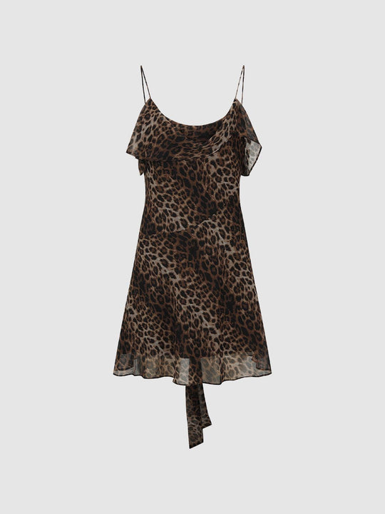 Ruffle Animal Print A-Line Sleeveless Mini Dress