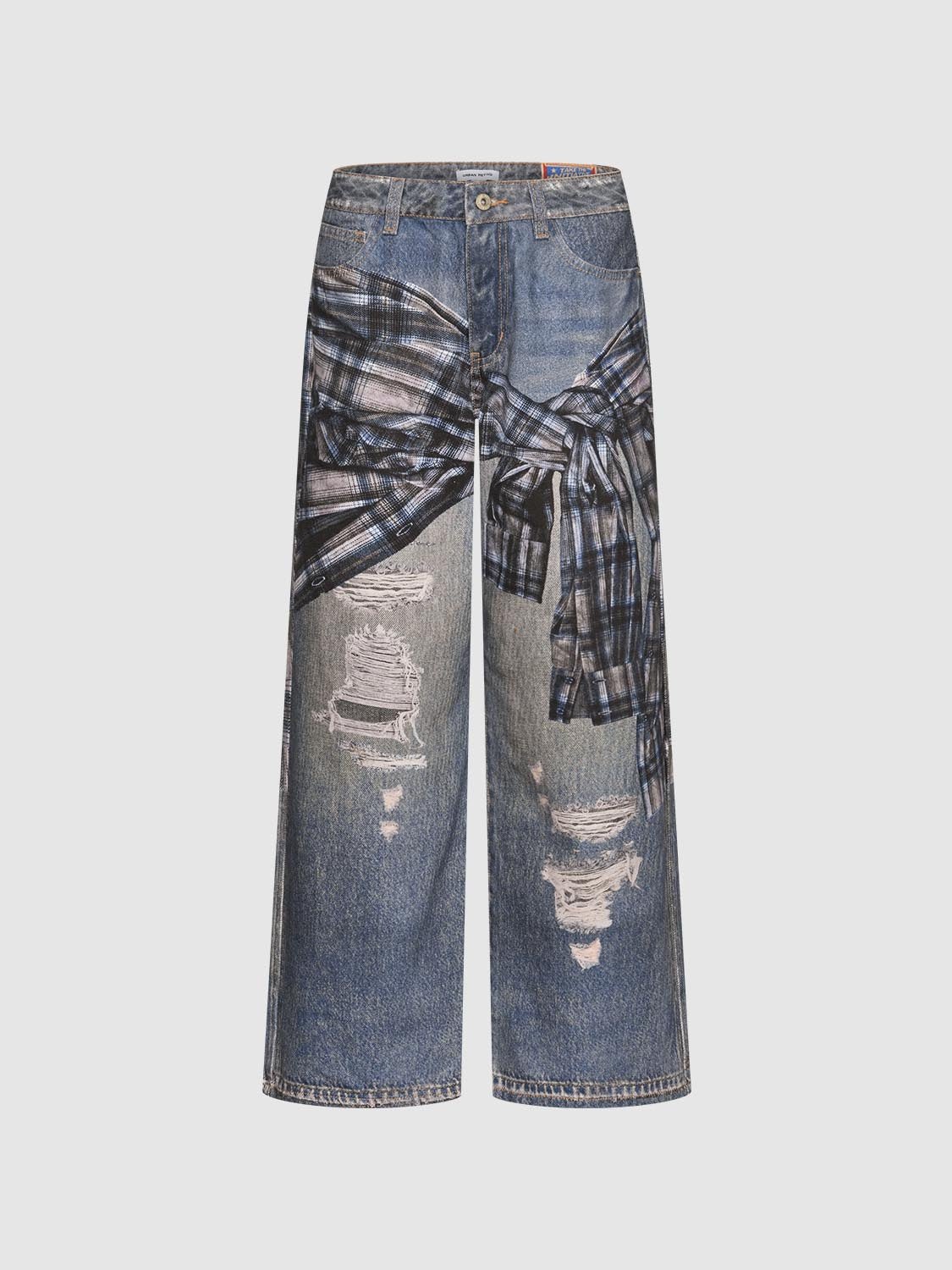Paneled Ripped Denim Jeans