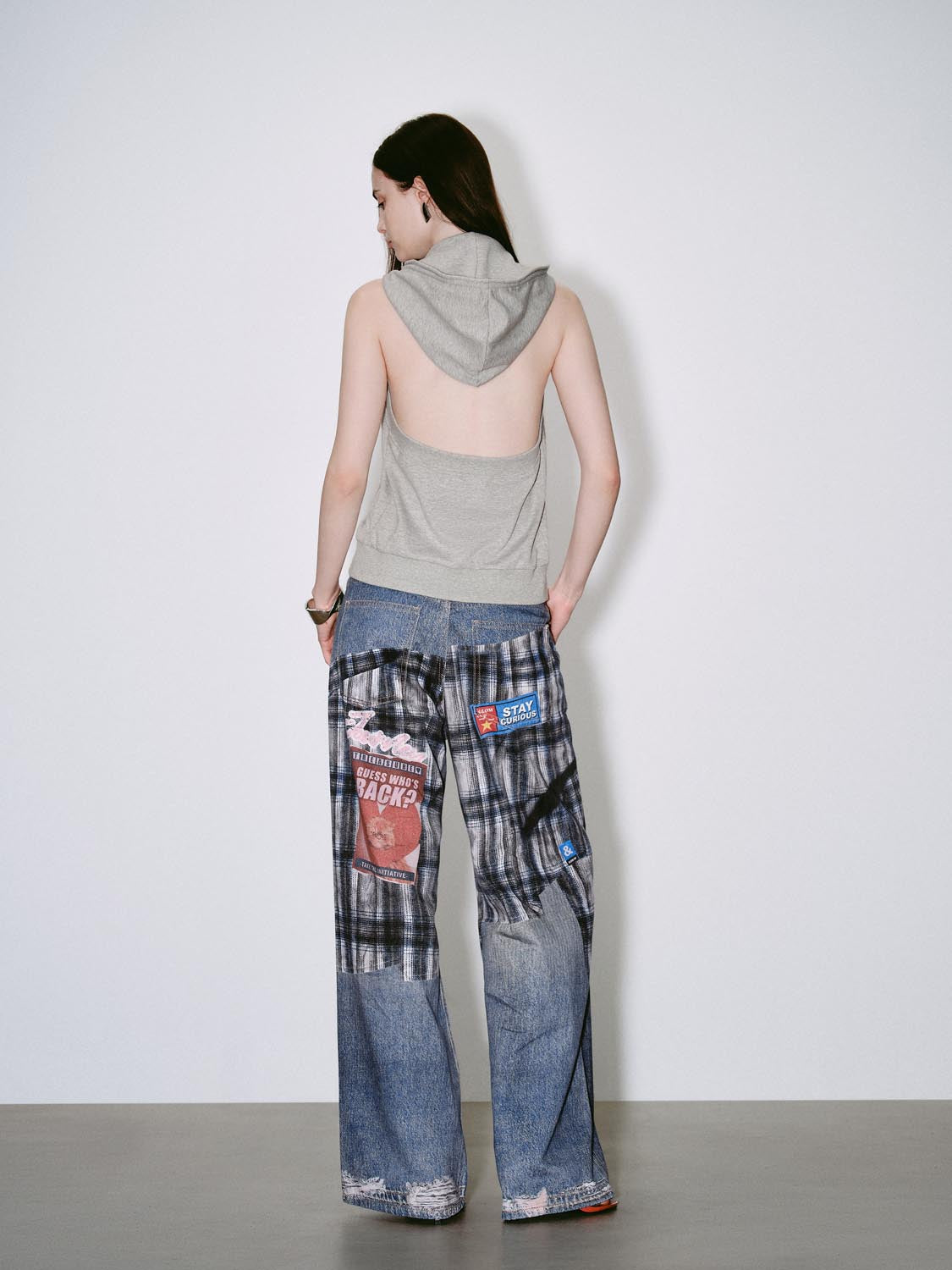 Paneled Ripped Denim Jeans