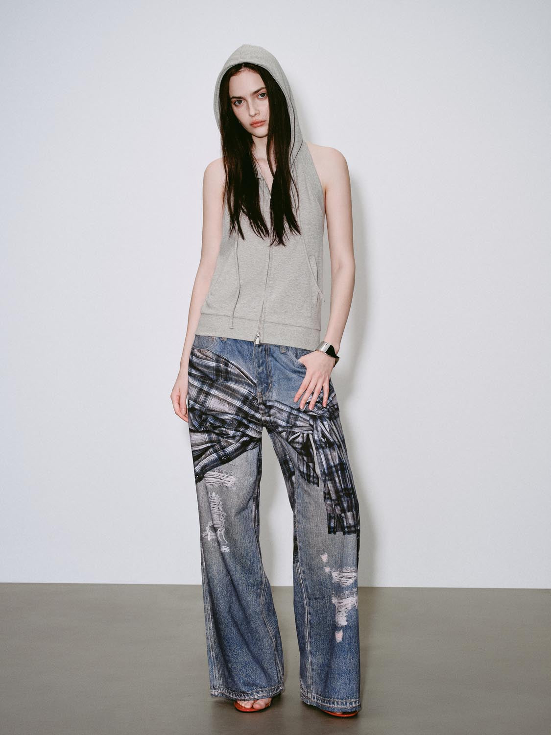 Paneled Ripped Denim Jeans