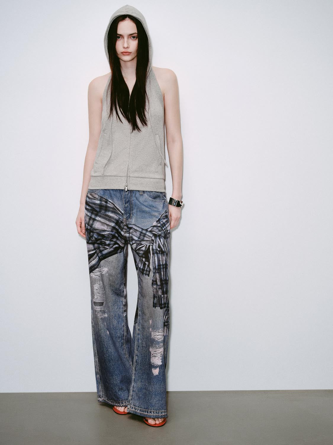 Paneled Ripped Denim Jeans