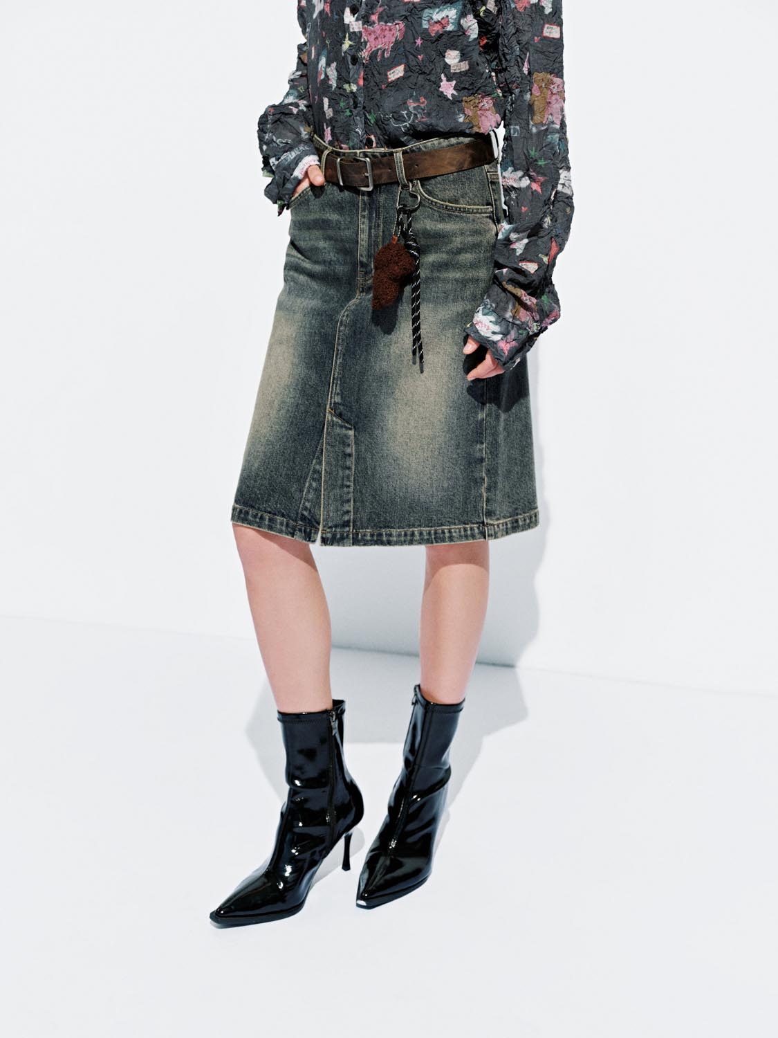 Buckle Decor Denim Midi Skirts