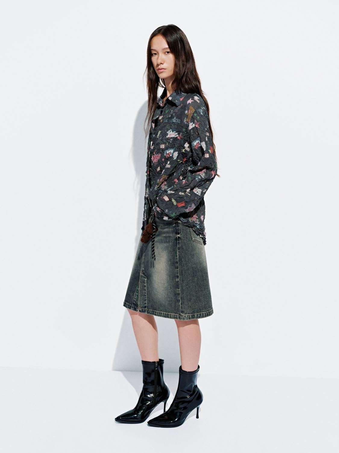 Buckle Decor Denim Midi Skirts