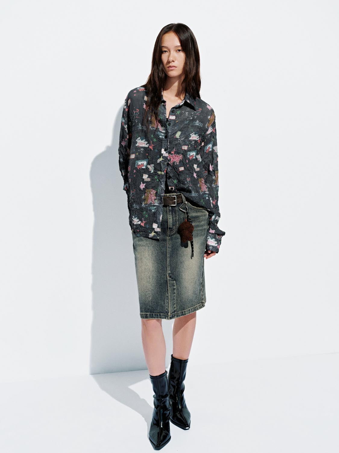 Buckle Decor Denim Midi Skirts