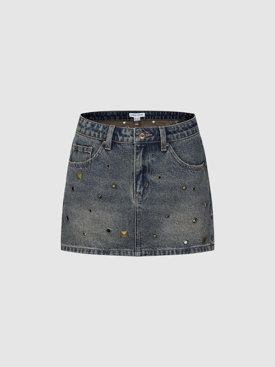 Metal Embellished Denim Mini Skirts