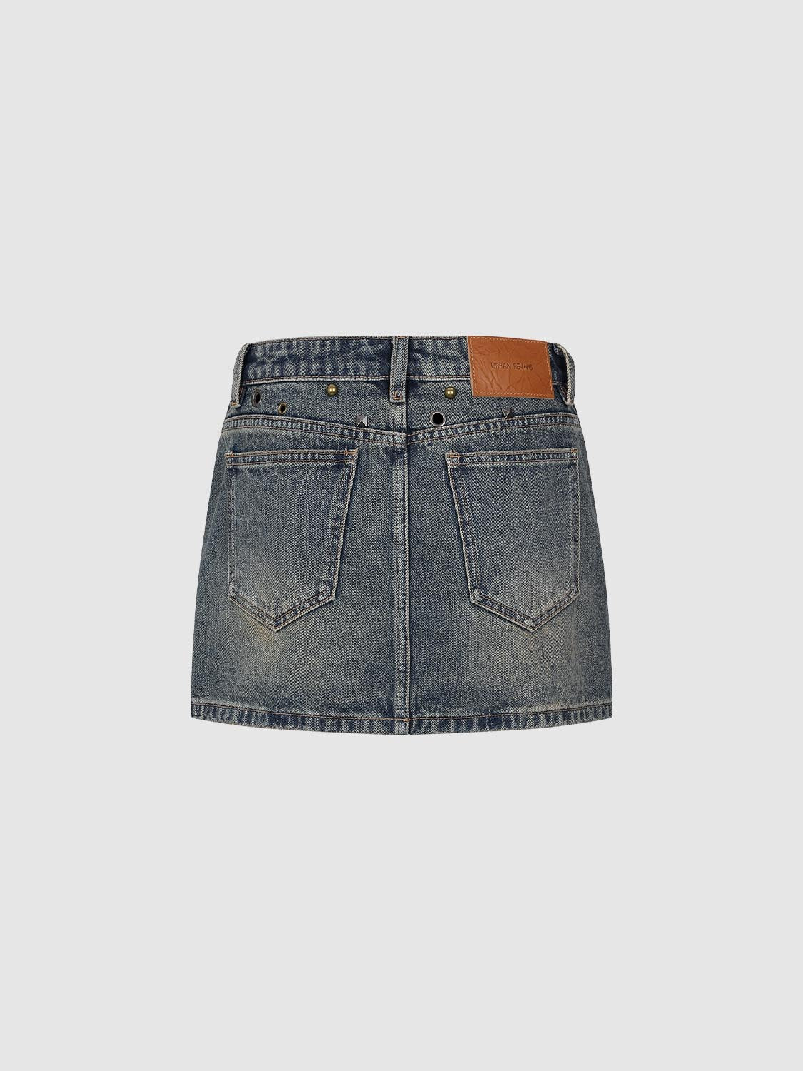 Metal Embellished Denim Mini Skirts