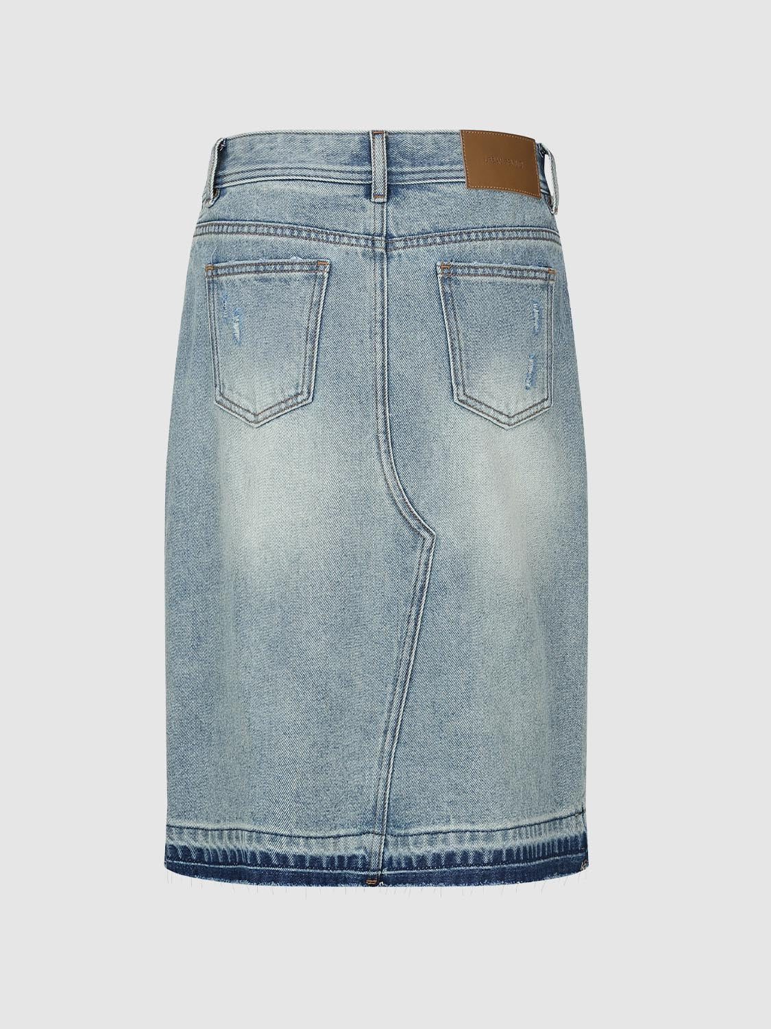 Ripped Raw Hem Denim Midi Skirts