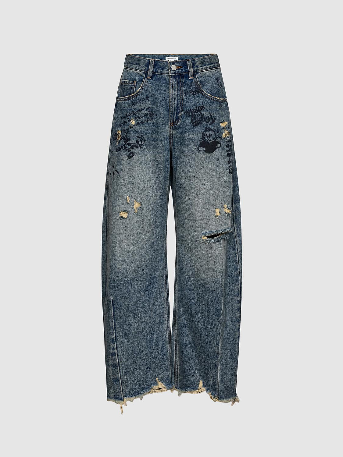 Ripped Loose Barrel Jeans