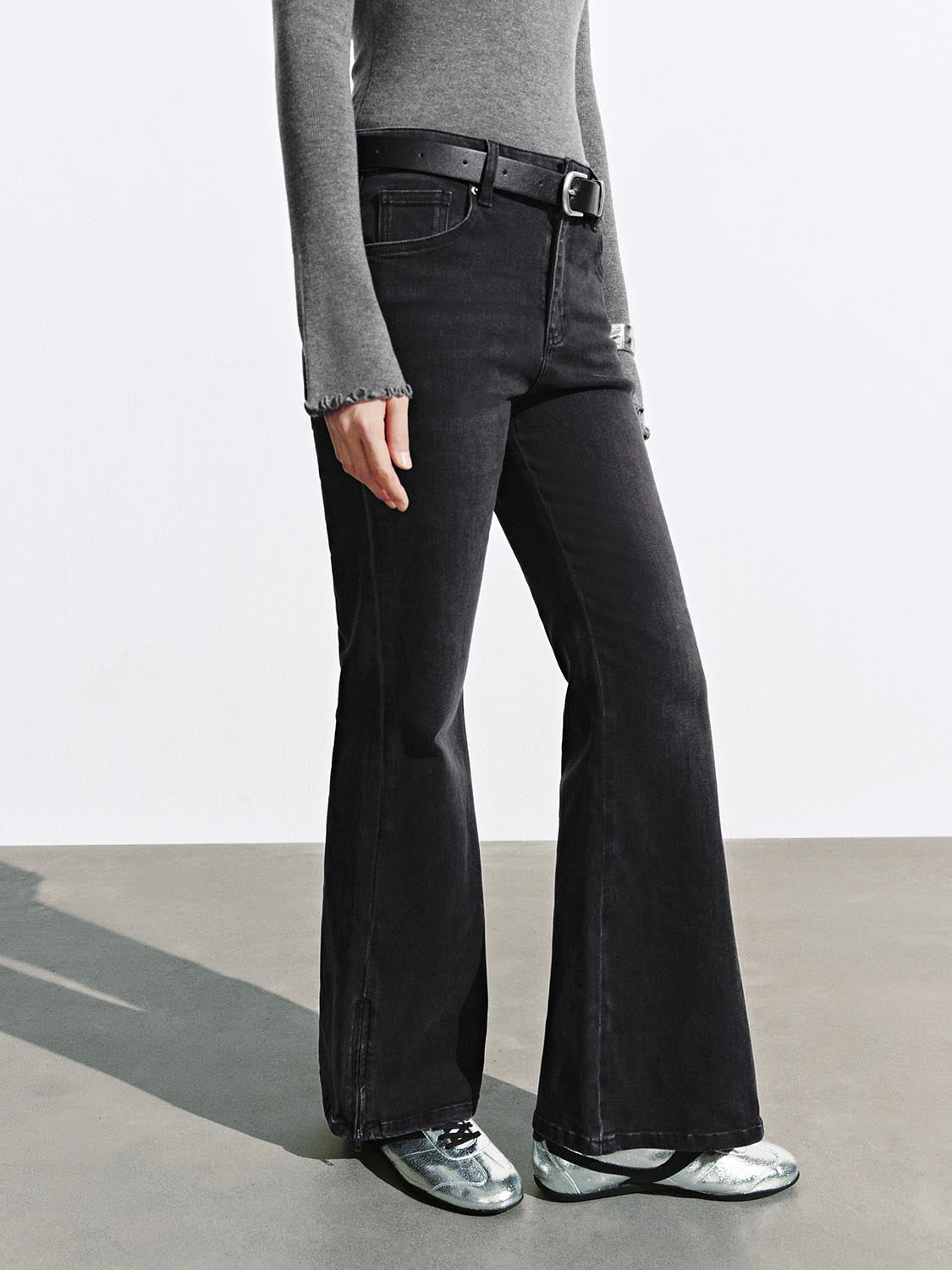 Belted Flare Leg Jeans
