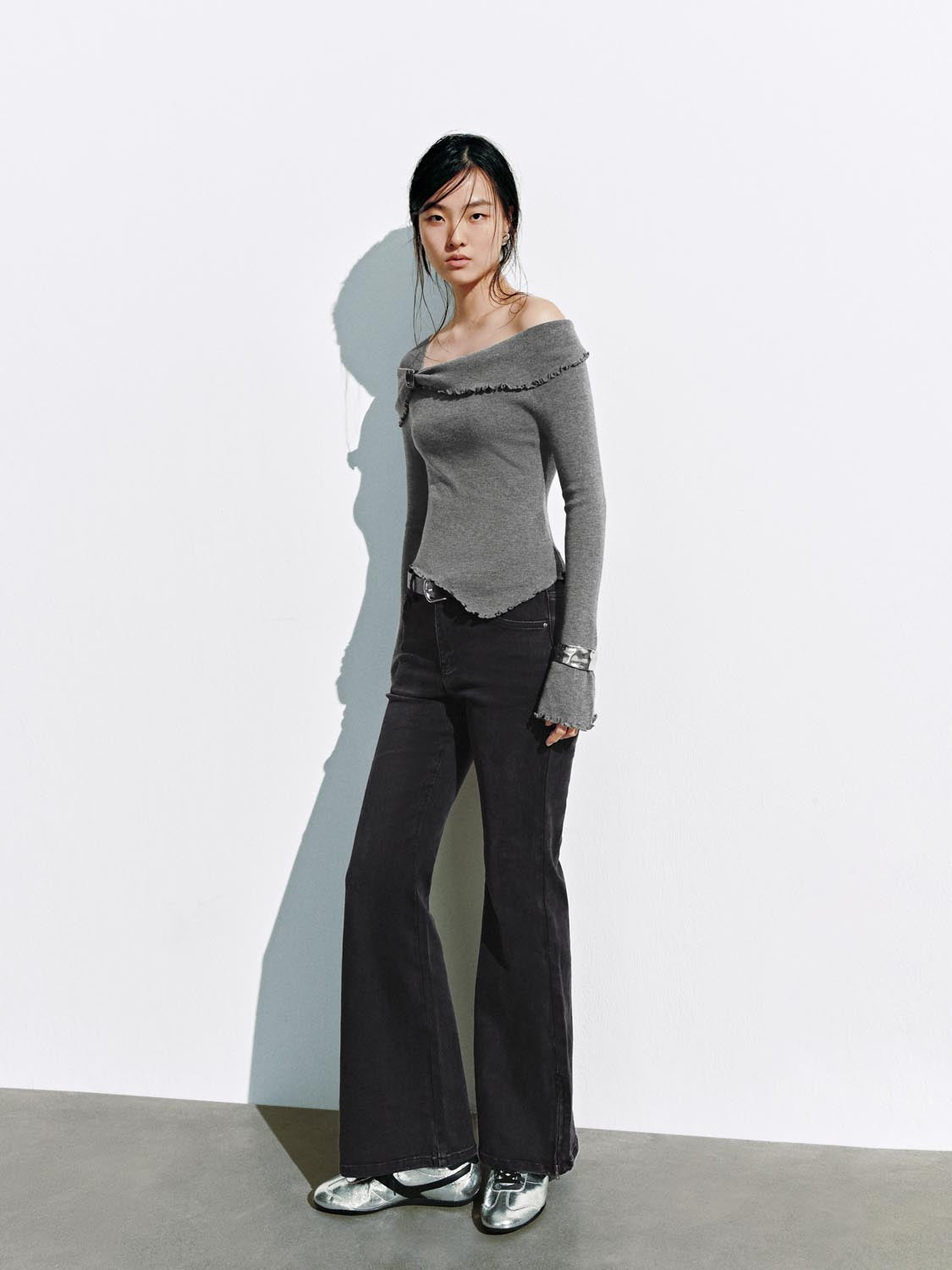 Belted Flare Leg Jeans