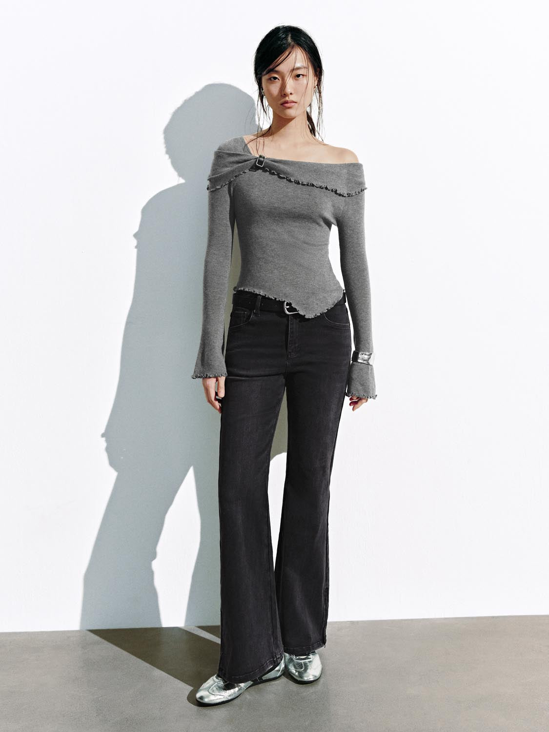 Belted Flare Leg Jeans