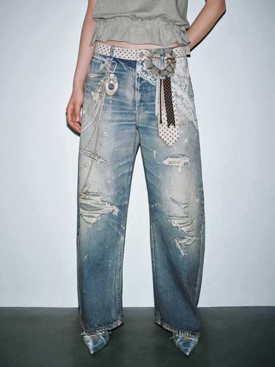 Raw Detail Barrel Leg Jeans