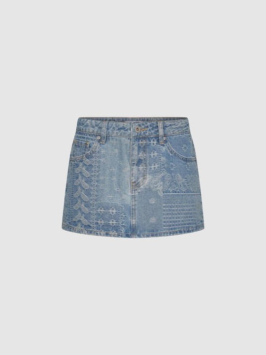 Mid-rise Embroidered Cotton Mini Skirt