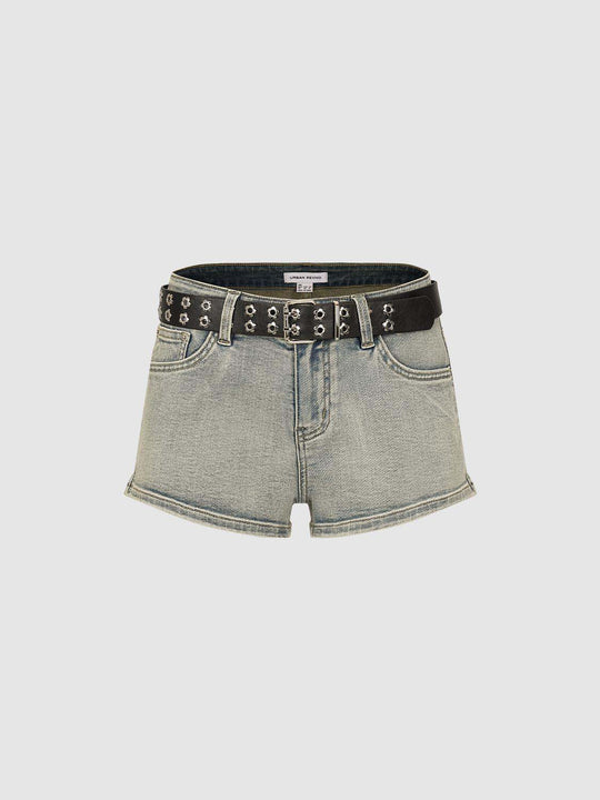 Cotton Grommet Belt Denim With Classic Seam Detailing And Subtle Gentle Stretch Shorts