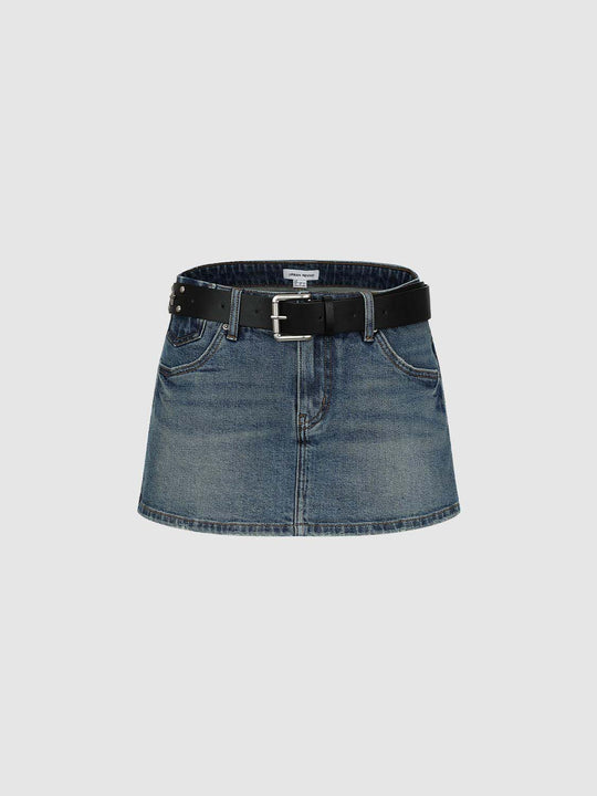 Cotton Denim Belted Skirt