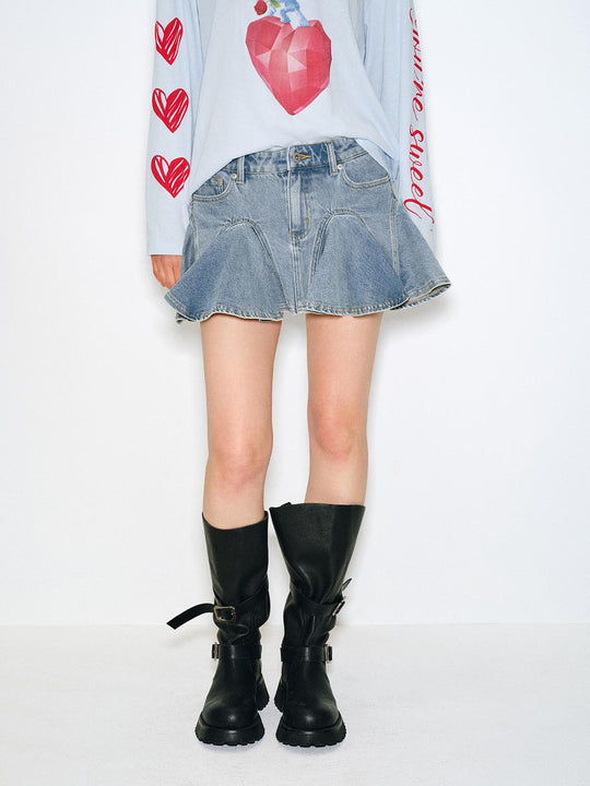Structured Panelled Cotton Flared Hem Skirt