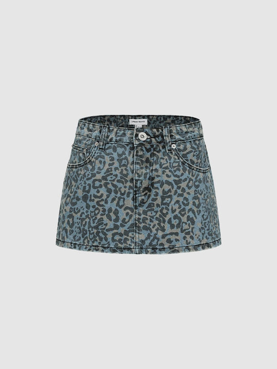 Leopard Print Cotton Blend High-waisted Mini Skort
