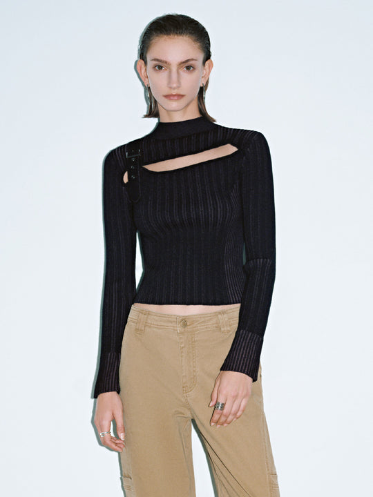 Cut Out Front Skinny Knitted T-Shirts