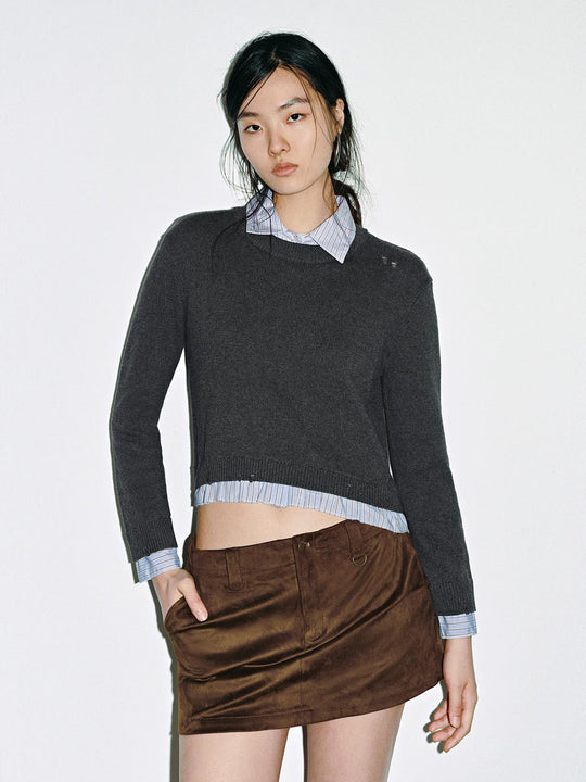 2 In 1 Long Sleeve Knitted T-Shirts