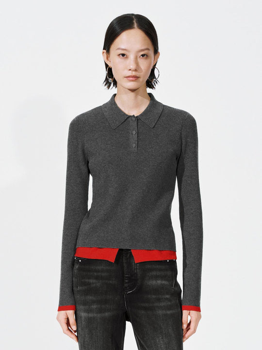 2 In 1 Contrast Long Sleeve Knitted T-Shirts