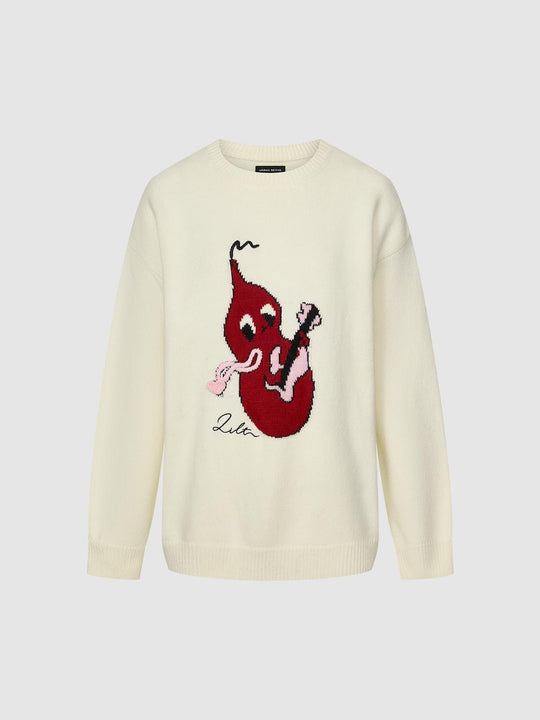 Graphic Crew Neck Long Sleeve Knit Sweater