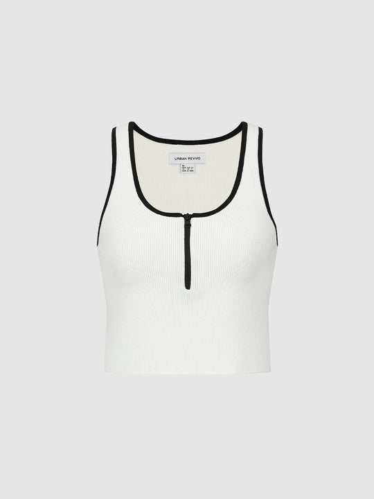 Contrast Trim Sleeveless Knitted T-Shirts