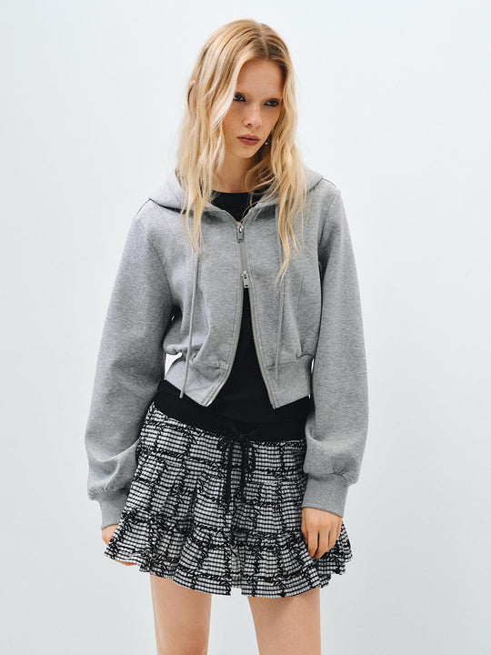 Relaxed Fit Hooded Cotton Zip Front Jacket