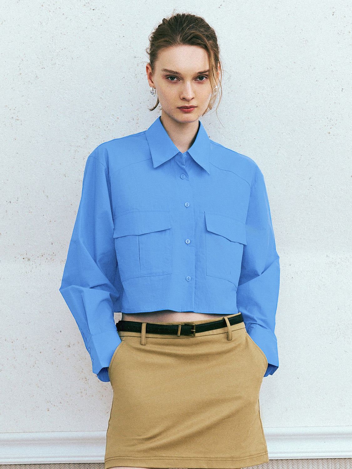 Cropped Button Up Straight Shirt