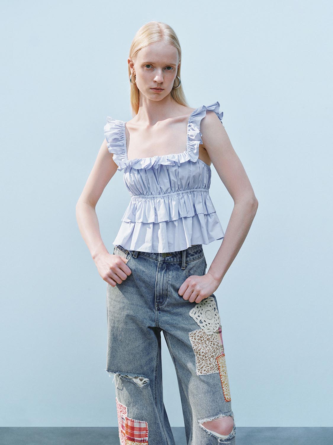 Wide Strap Ruffle Cami Tops