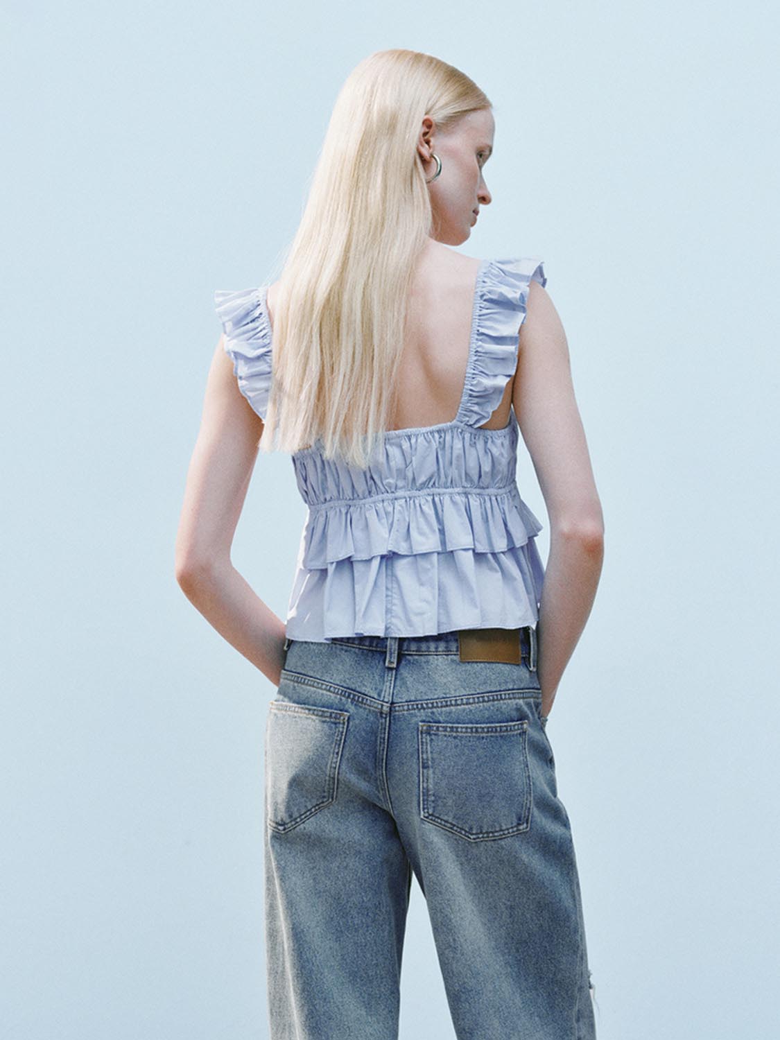 Wide Strap Ruffle Cami Tops
