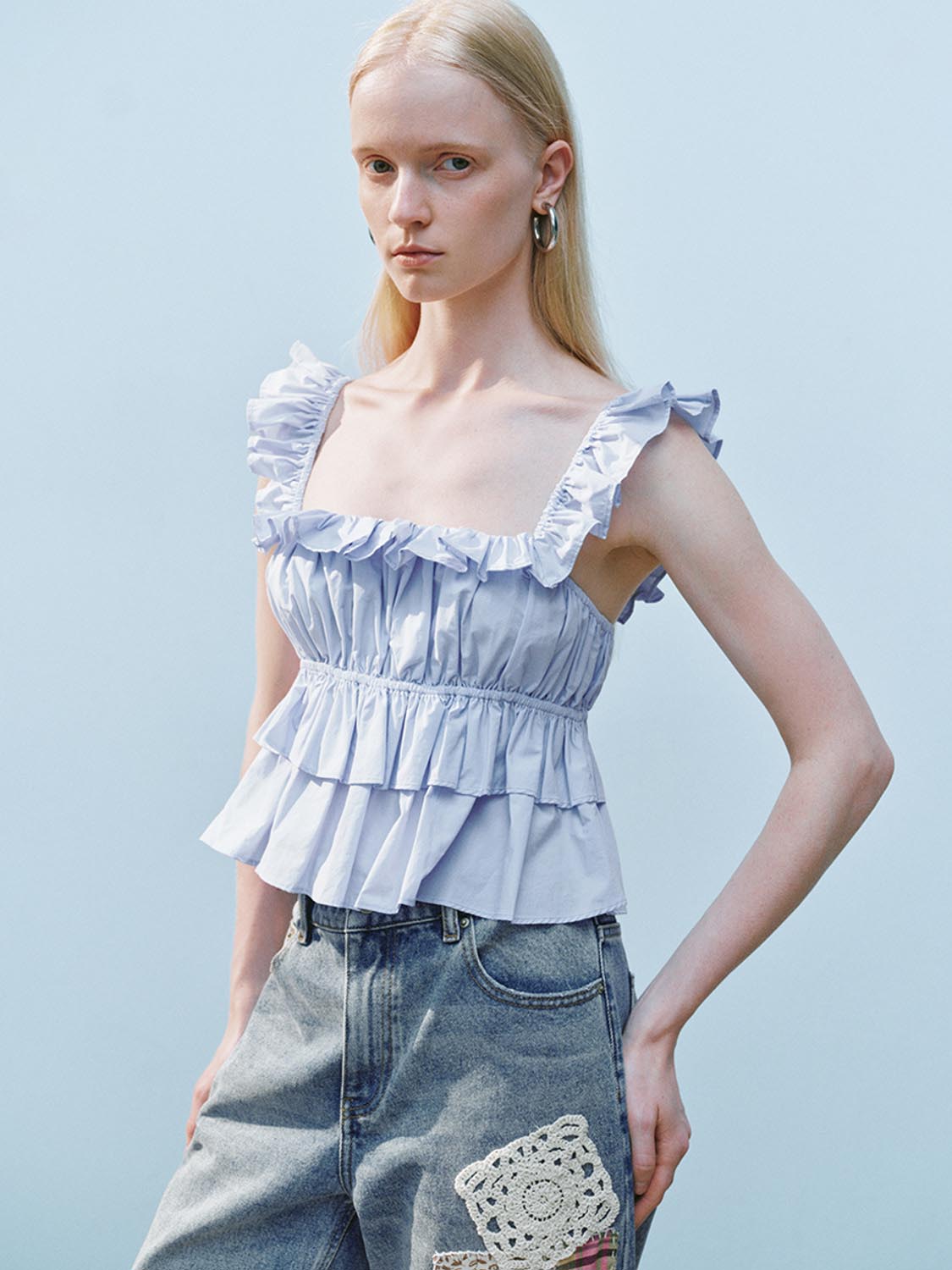 Wide Strap Ruffle Cami Tops